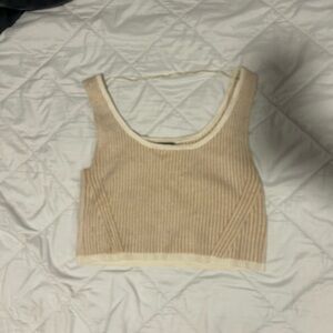 Tan and Cream Ribbed Crop Top Tank